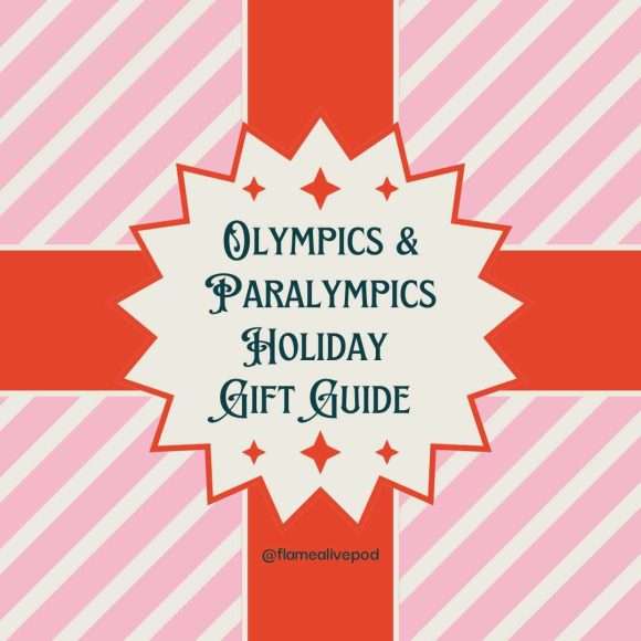 Graphic of gift wrapping with a label that says, "Olympics & Paralympics Holiday Gift Guide."