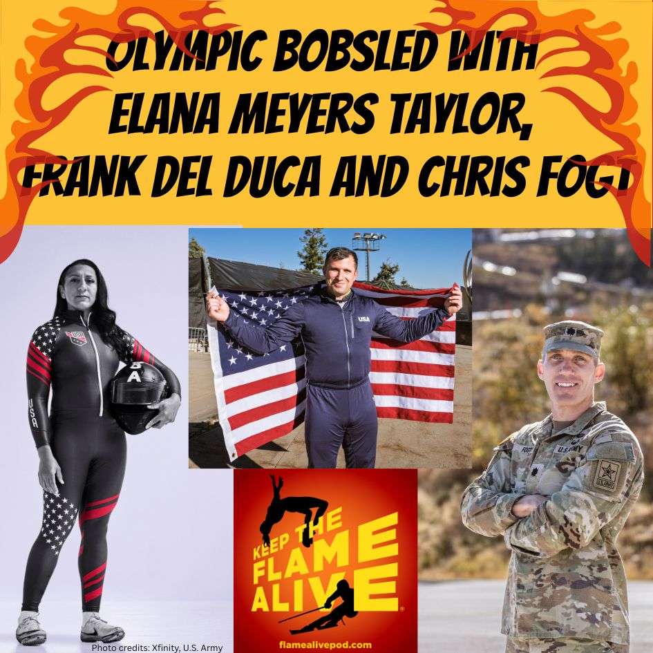Olympic bobsled with Elana Meyers Taylor, Frank Del Duca and Chris Fogt. Pictures of each athlete.
